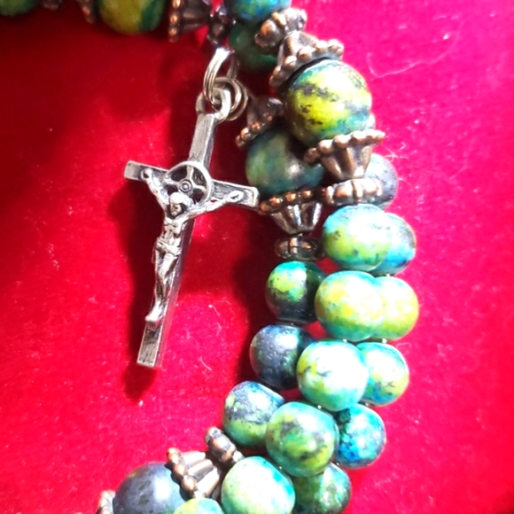 Sold WRAP STONE PRAYER BEADS BRACELET SILVER CROSS MARY - Picture 3 of 3